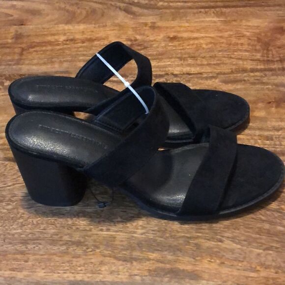 Amazon Essential Slip on PU Suede 2 strap Sandals Black - Picture 2 of 5